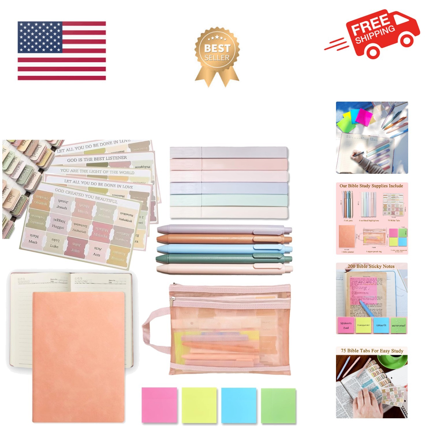 Bible Study Supplies,Bible Journaling Kit with Journal,6 No Bleed Highlighter...