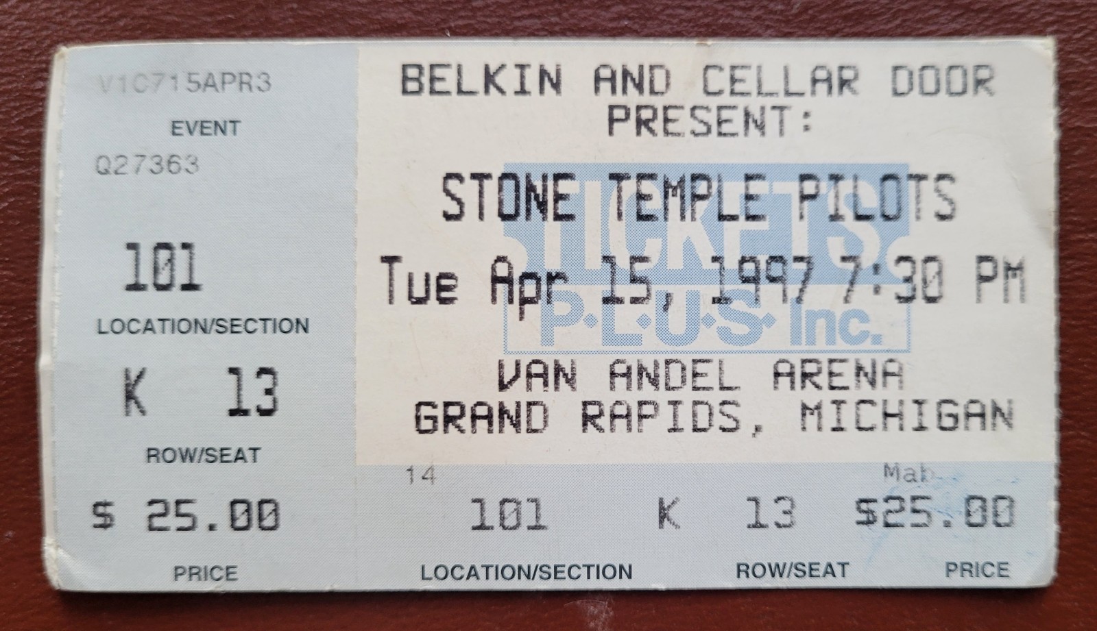 Stone Temple Pilots Concert Ticket Stub 1997 - Van Andel Arena, Grand Rapids, MI