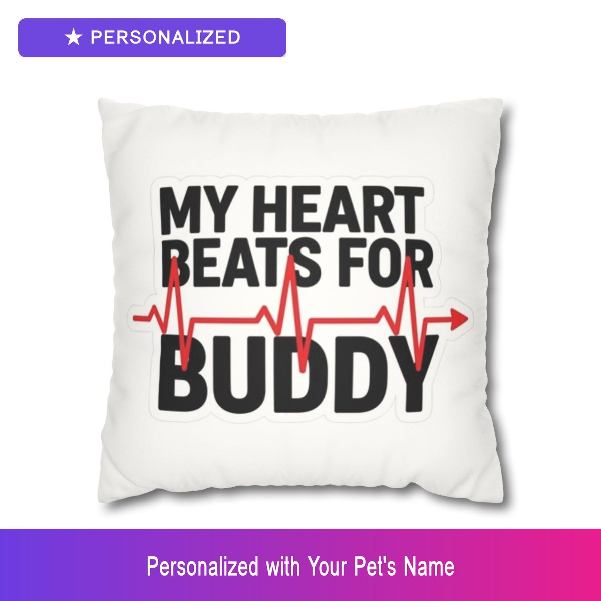 Custom Maine Coon Cat Paw Print Heartbeat Throw Pillow Personalized Pet Name
