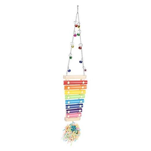 Chicken Xylophone Toy,Hens Parrots Hanging Wooden Pecking Xylophone with Bell 