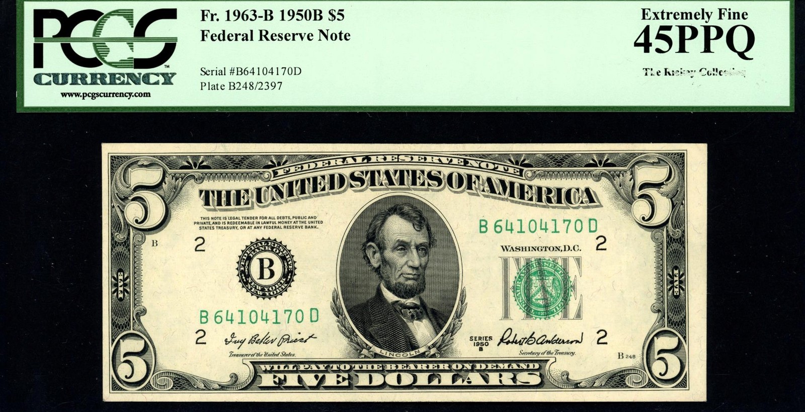 1950B $5 Federal Reserve Note - New York - PCGS XF 45 PPQ - Fr. 1963-B