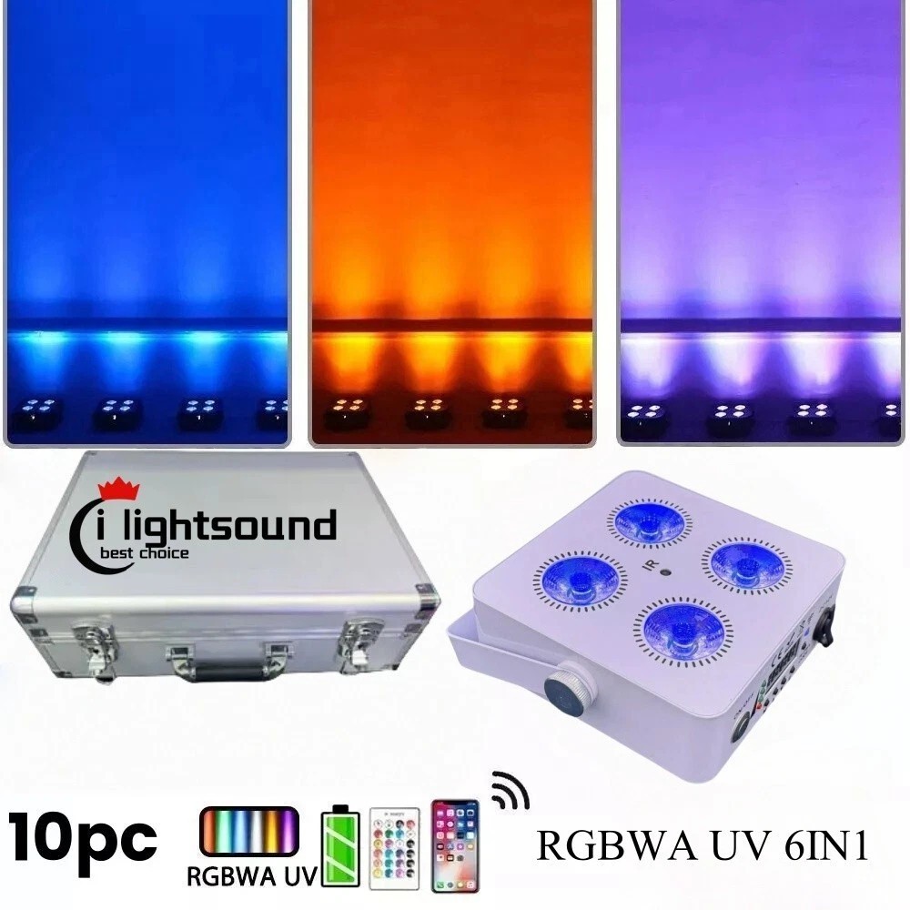 10pc/case mini hex Par 4x18W Battery wireless RGBWA+UV led par uplights party DJ