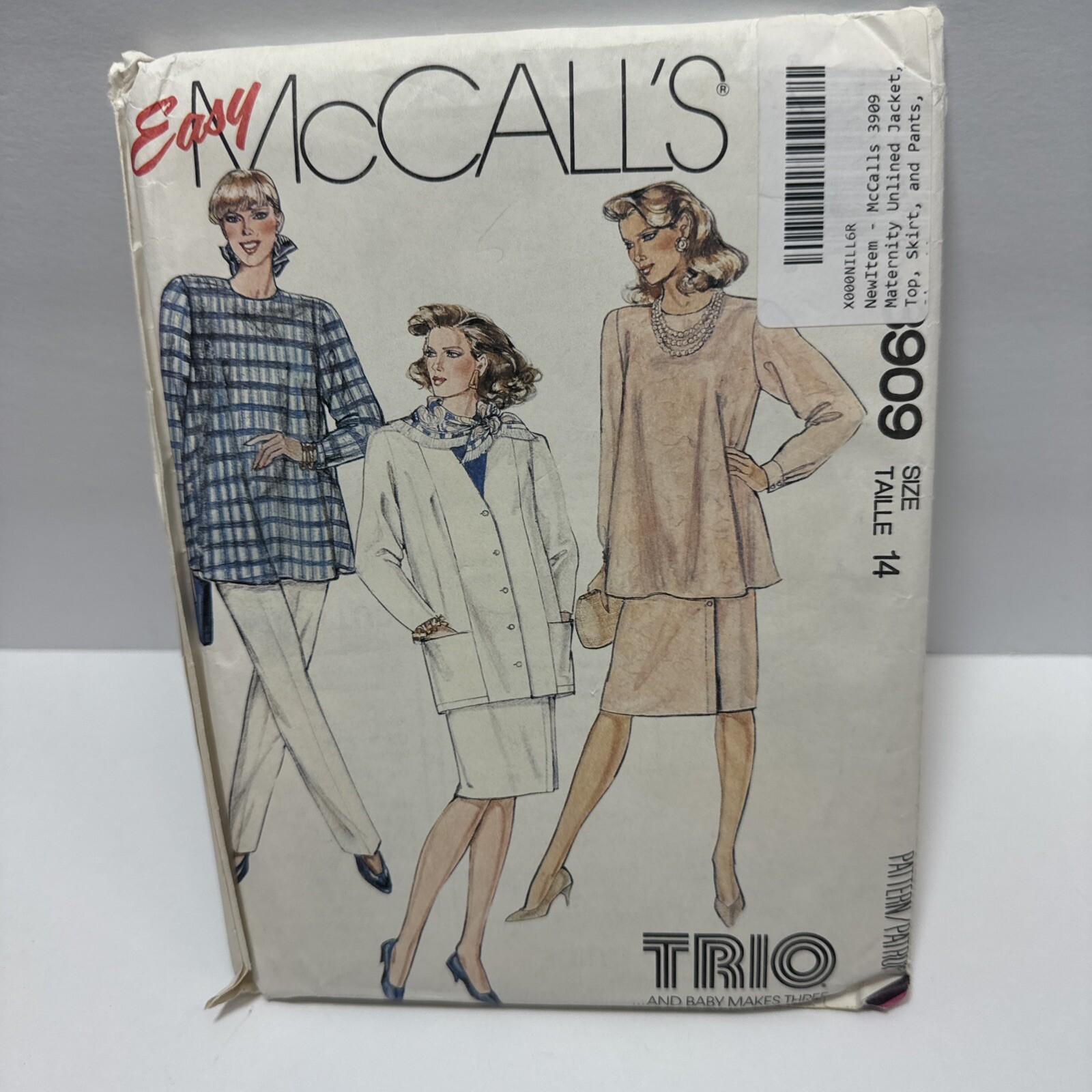McCalls 3909 Misses Maternity Jacket Top Skirt Pants Pattern 14 *Uncut*