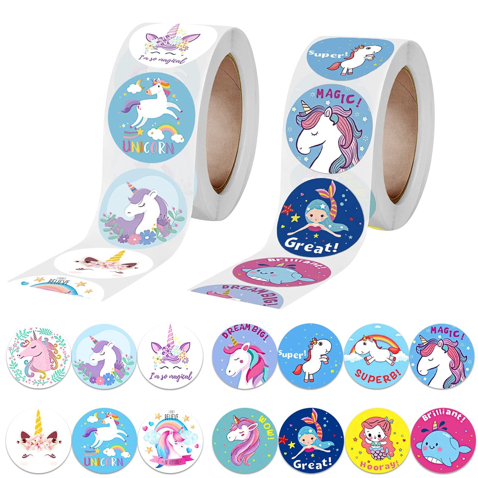 1000 Pcs Unico Stickers, Cute Unicorn Stickers Roll DIY Sticker 1 inch Self A...