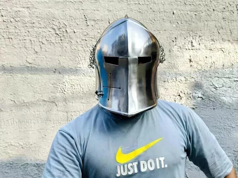 Medieval Barbute Helmet Role Play Knight Wearable Steel Helmet Reenactment, Hist