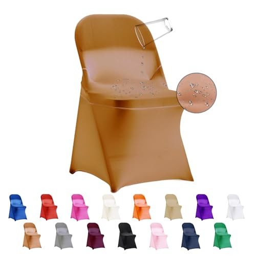 12 PCS Waterproof Stretch Spandex Folding Chair Covers, Dining Room 12pack Gold