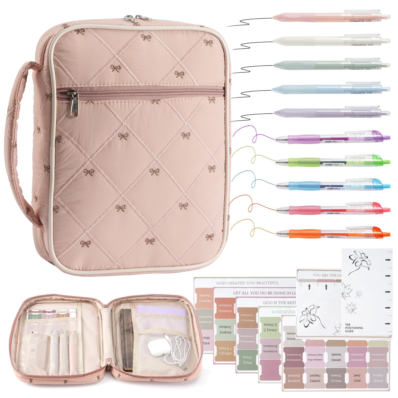 Bible Cover Case for Women, Quilted Waterproof Church Tote Bag with Zipper Po...