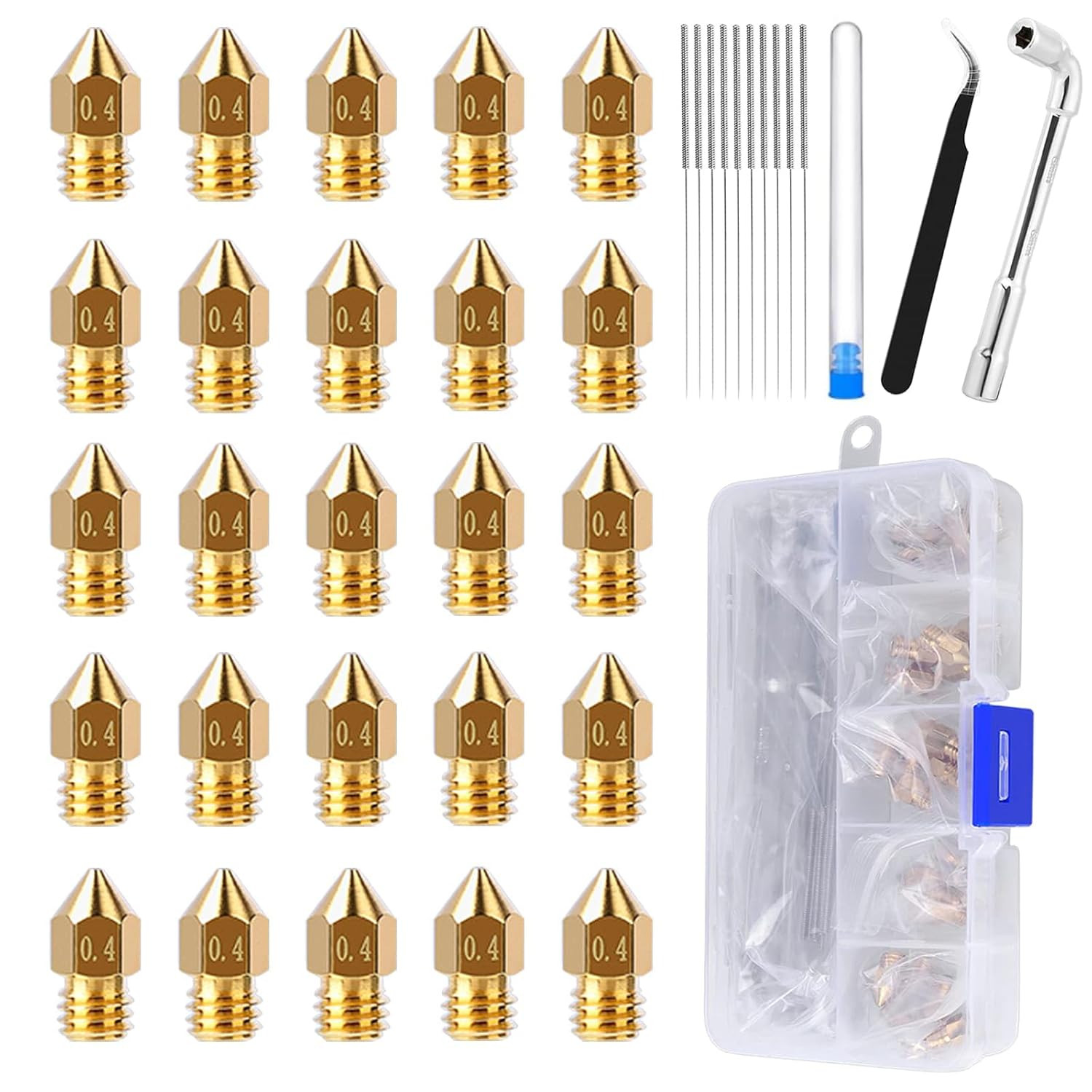 25PCS MK8 Ender 3 V2 Nozzles 0.4MM, 3D Printer Brass Hotend Nozzles with DIY Too