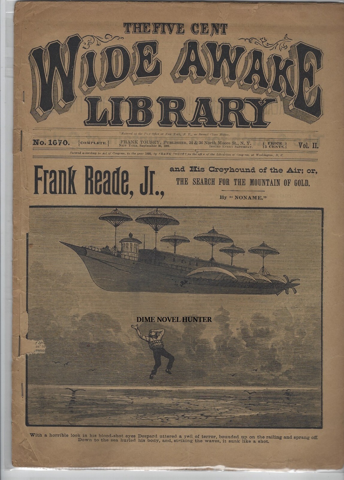 SCI FI FRANK READE STEAM PUNK GREYHOUND 5 CENT WIDE AWAKE LIBRARY DIME NOVEL