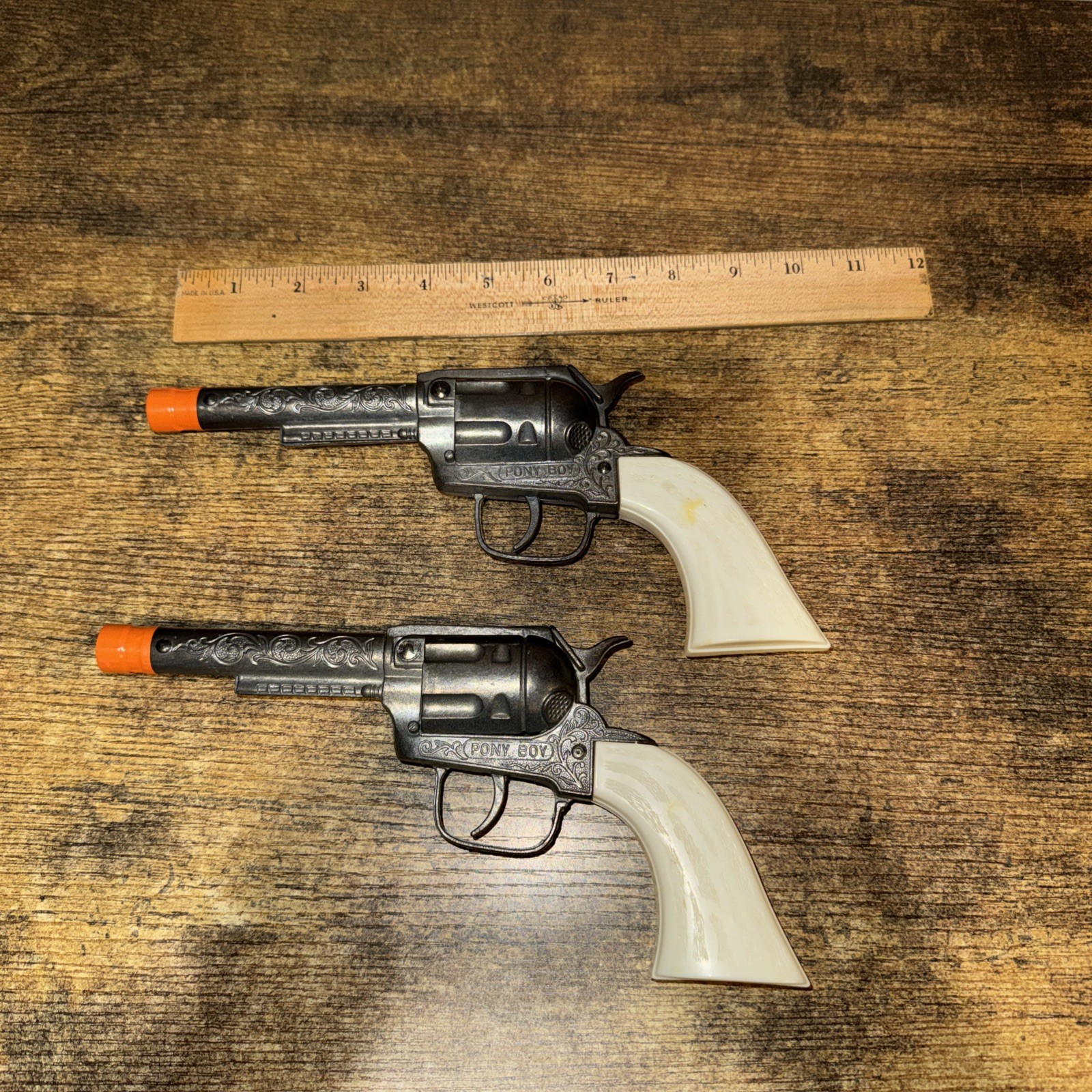 2 Pony Boy Western Style Six Shooters Use Cap Rolls Diecast Tootsie Toy Cap Guns