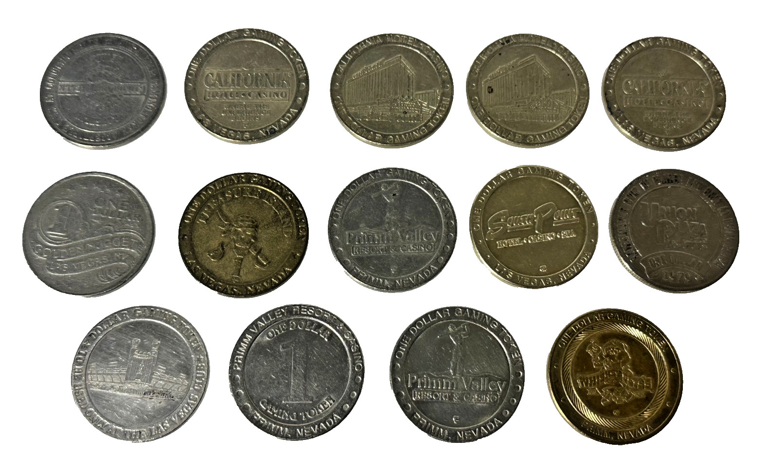 14 Vintage Nevada Casino $1 Gaming Tokens Golden Nugget Treasure Island Lot