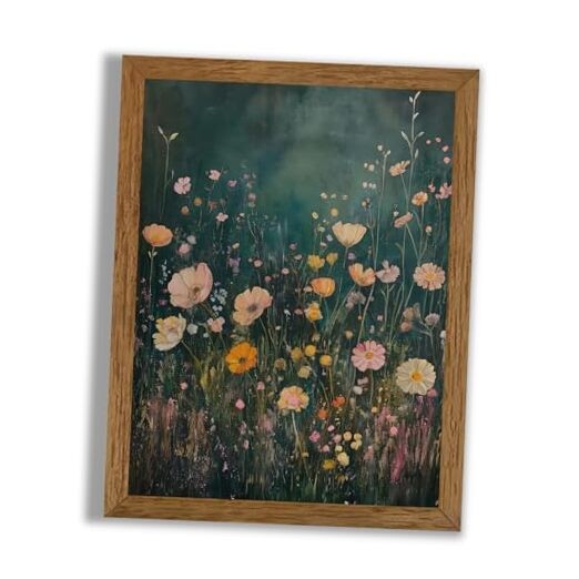  Framed Vintage Pink Tone Canvas Wall Art, Farmhouse Flower 10"L x 8"W Floral