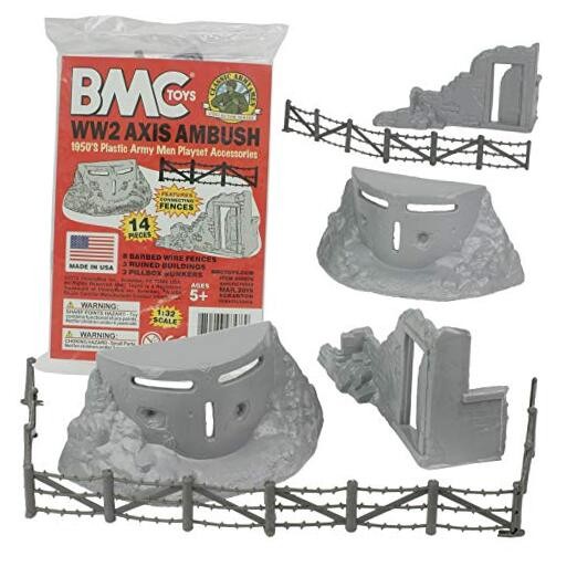 BMC Classic Marx Axis Ambush - 14pc Plastic Army Men Playset Accessories Gray