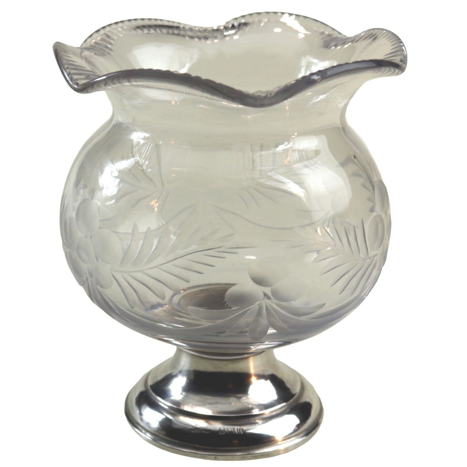 A pretty antique George V English solid silver & glass pedestal Vase C.1911