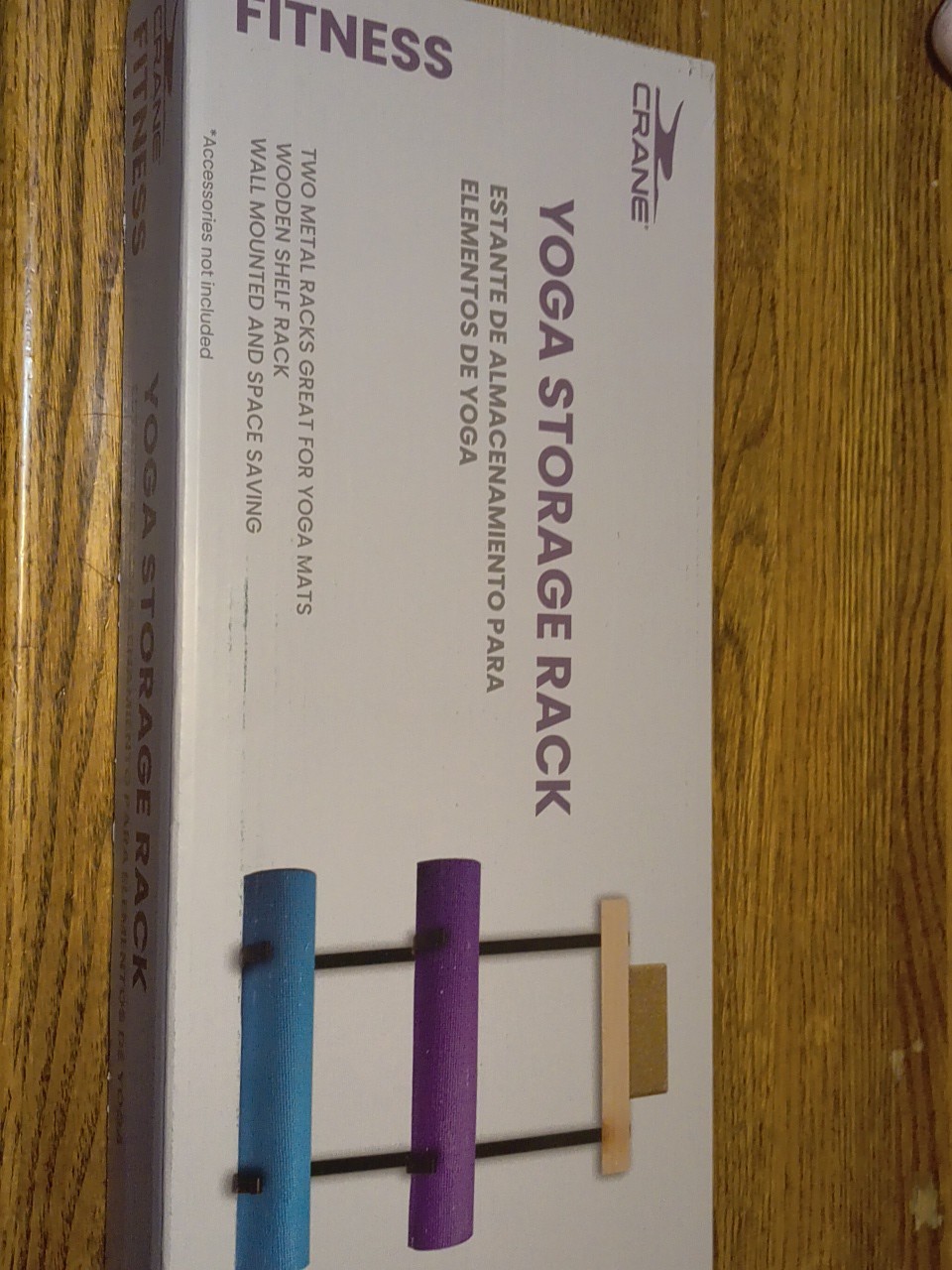 Crane Fitness Yoga Storage Rack - Wall Mounted 2 MATS/ Wood Shelf - NEW 24x14x5