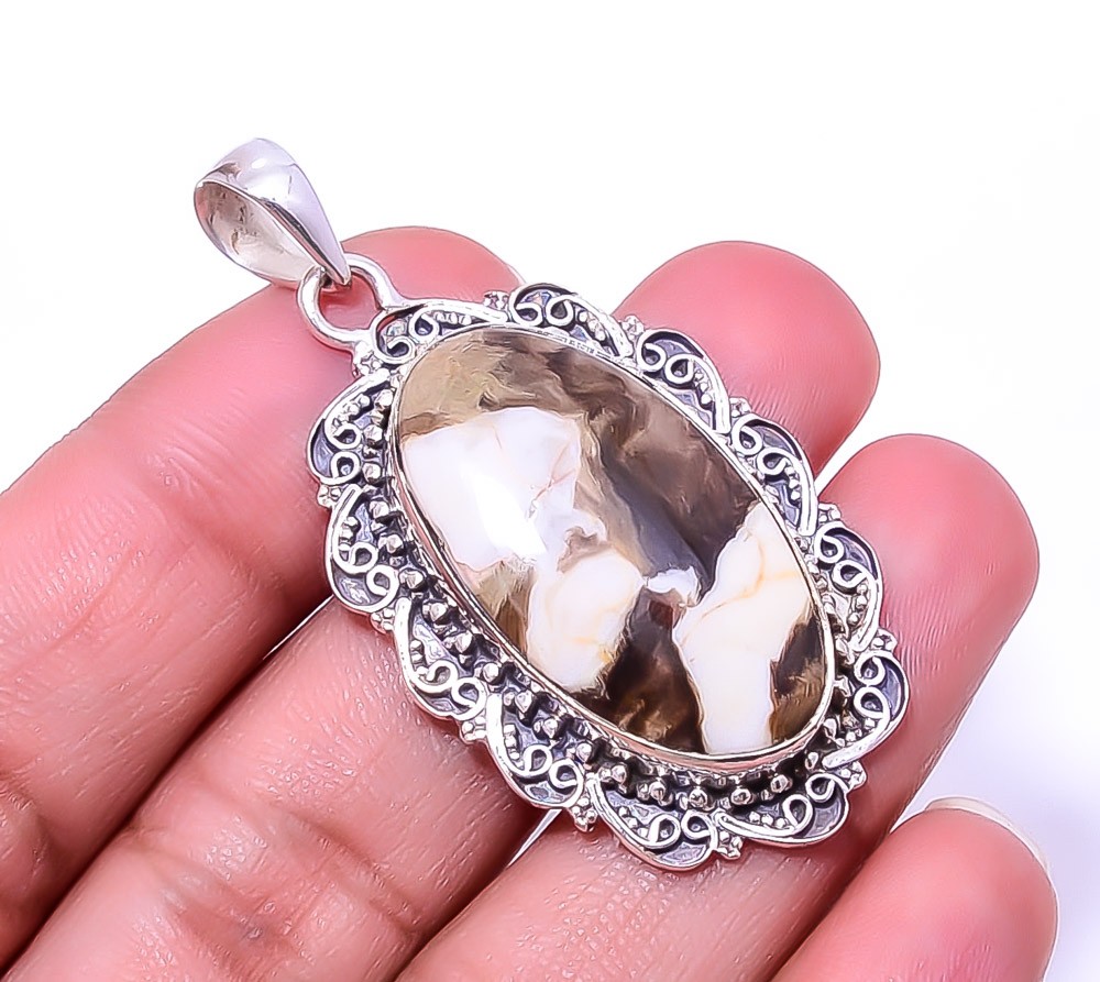 Petrified Peanut Wood Jasper - Australia Fine Art 925 Silver Pendant 1.95" P32