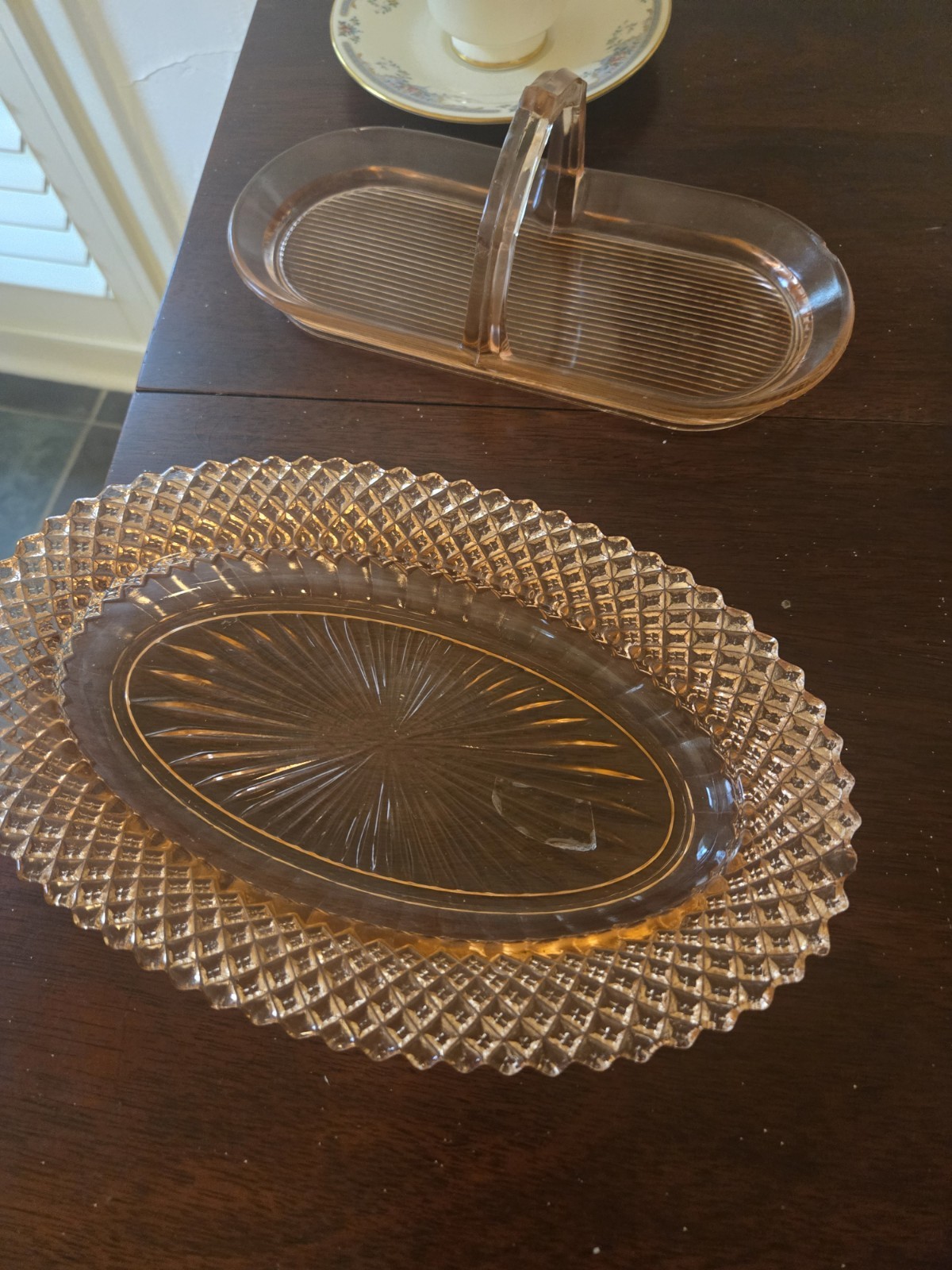 Anchor Hocking Pink 1930s Depression Glass Serving Plater Oval 10in