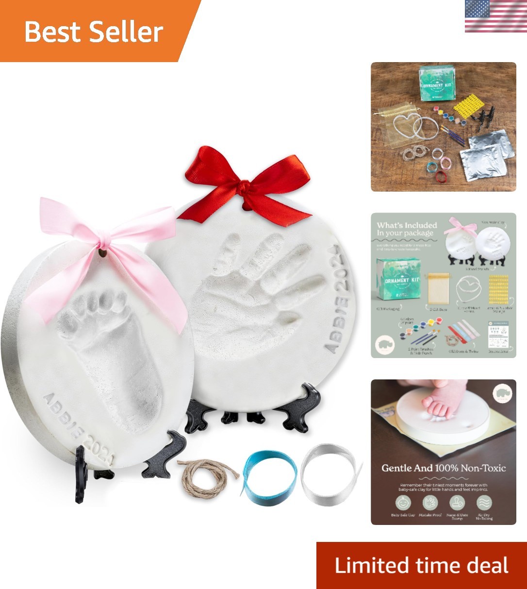 Creative Newborn Keepsake Kit - Handprint and Footprint Ornaments with Ribbons