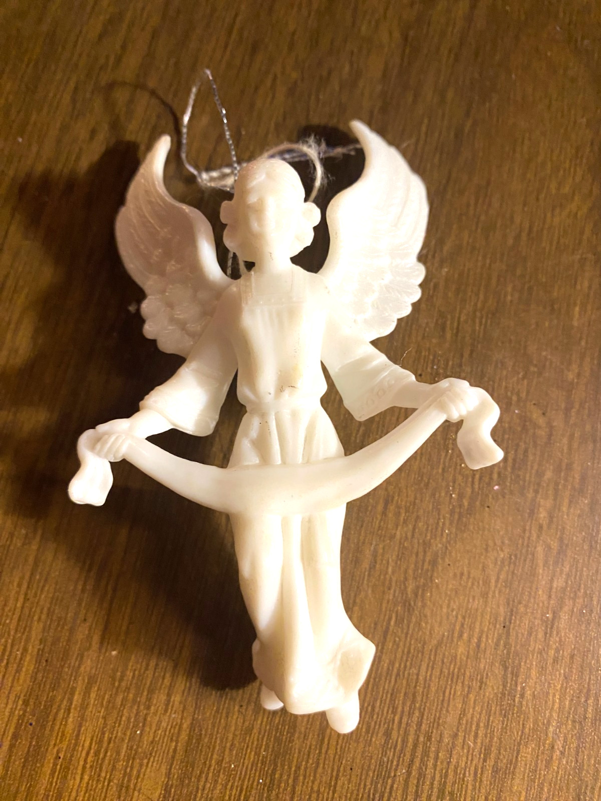 Vintage White Hard Plastic Angel Christmas Ornament 3 3/4"