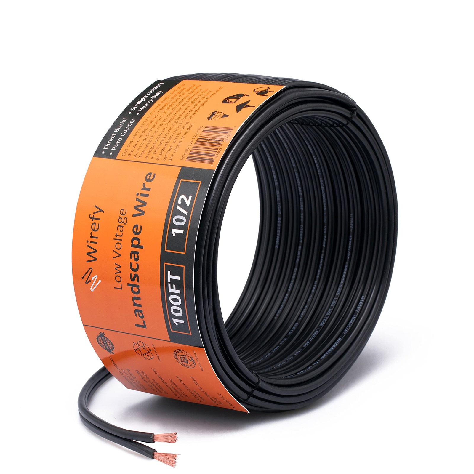 Wirefy 10/2 Low Voltage Landscape Wire 100ft - Pure Copper, Outdoor Direct Buria