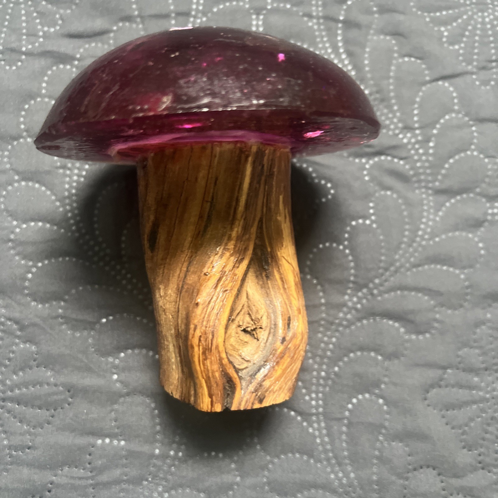 VTG Rustic Woodland Mushroom Sculpture Resin Wood Cottagecore Handmade Decor