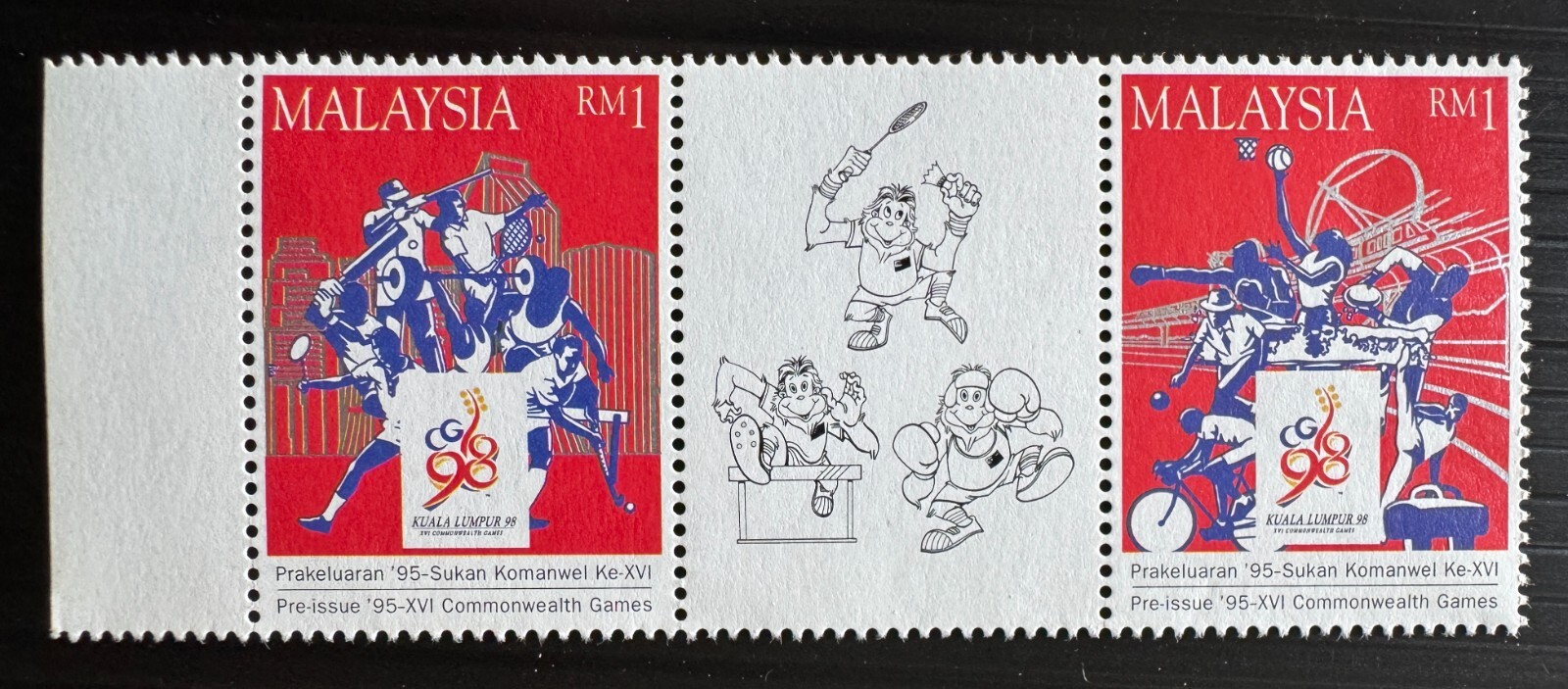 MALAYSIA 1995 16th Commonwealth Games Horizontal Pair P.14½ Fresh MNH SG#575ba