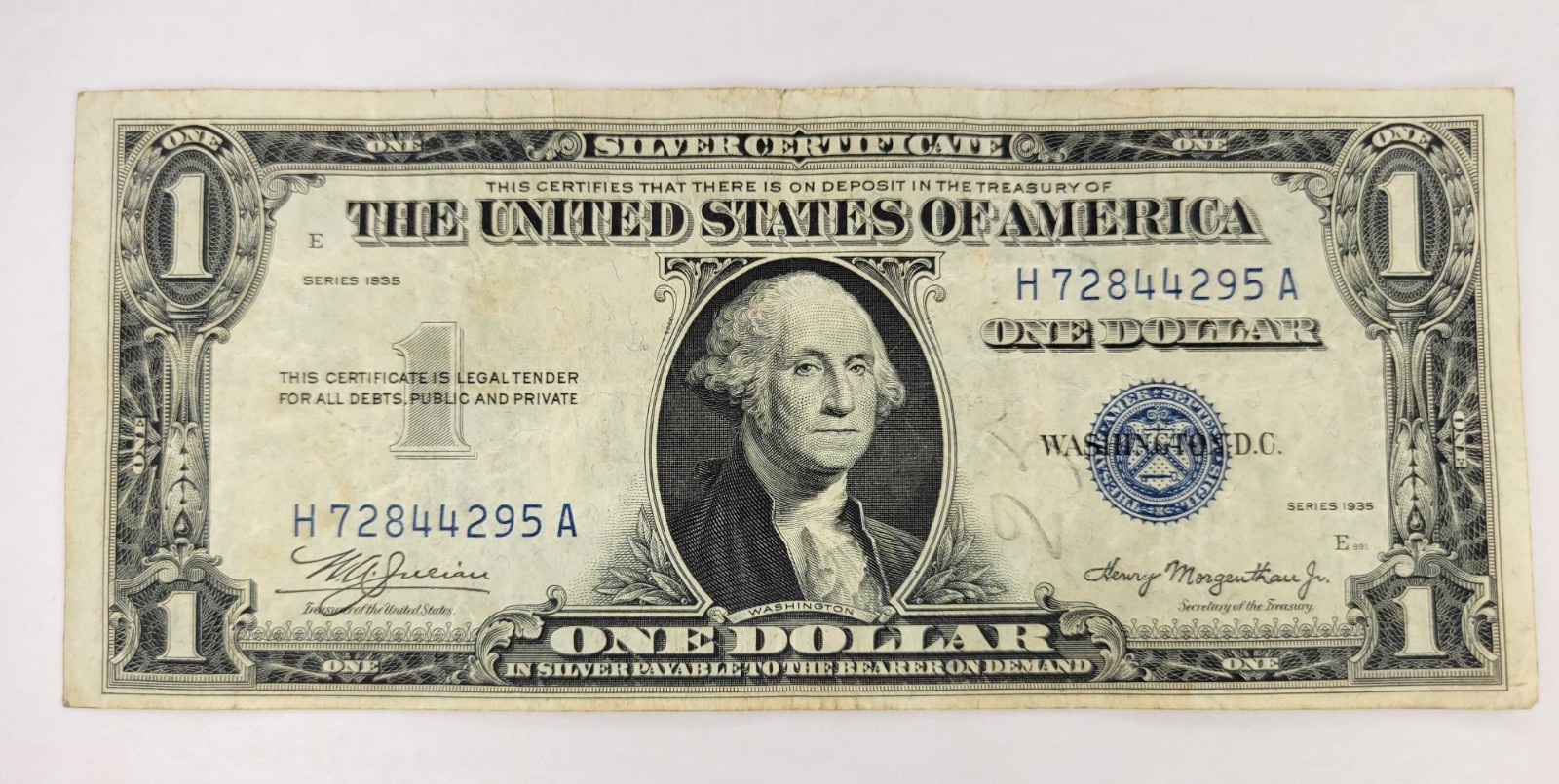 1935 "Double Date" Godless $1 Silver Certificate Blue Seal - Circulated Vintage
