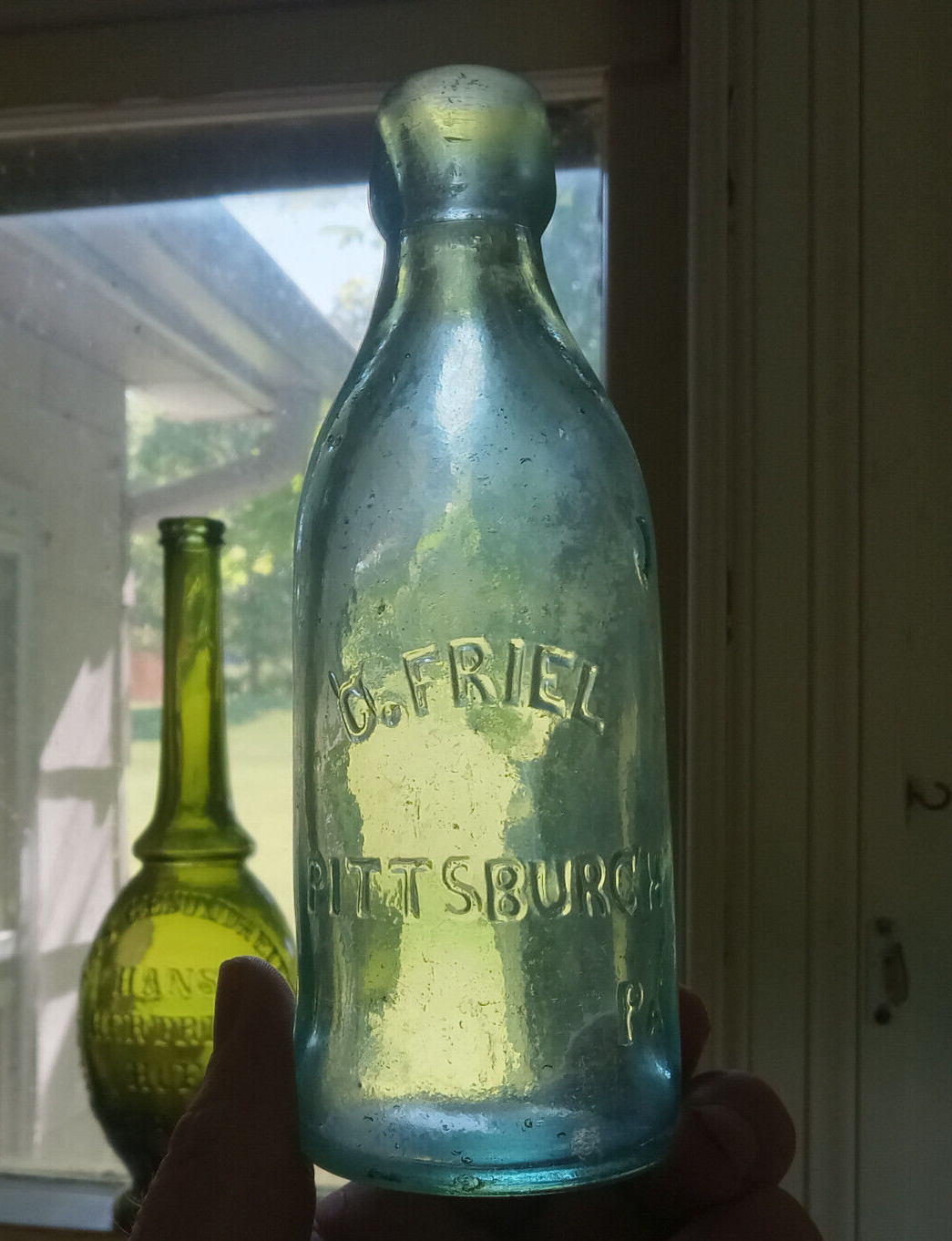 PITTSBURGH C.FRIEL 1870s APPLIED BLOB TOP SODA BOTTLE A&DHC NICE