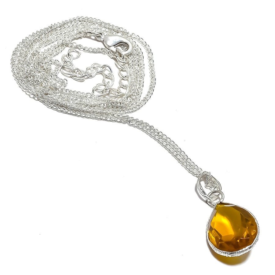 Citrine Gemstone 925 Sterling Silver Necklace 18" V232