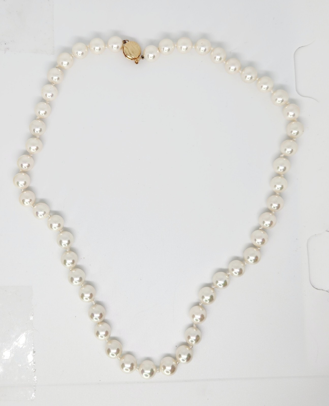 Ocean Treasures Signed Glass Pearl Necklace Strand 14k Yellow Gold Clasp 18" 