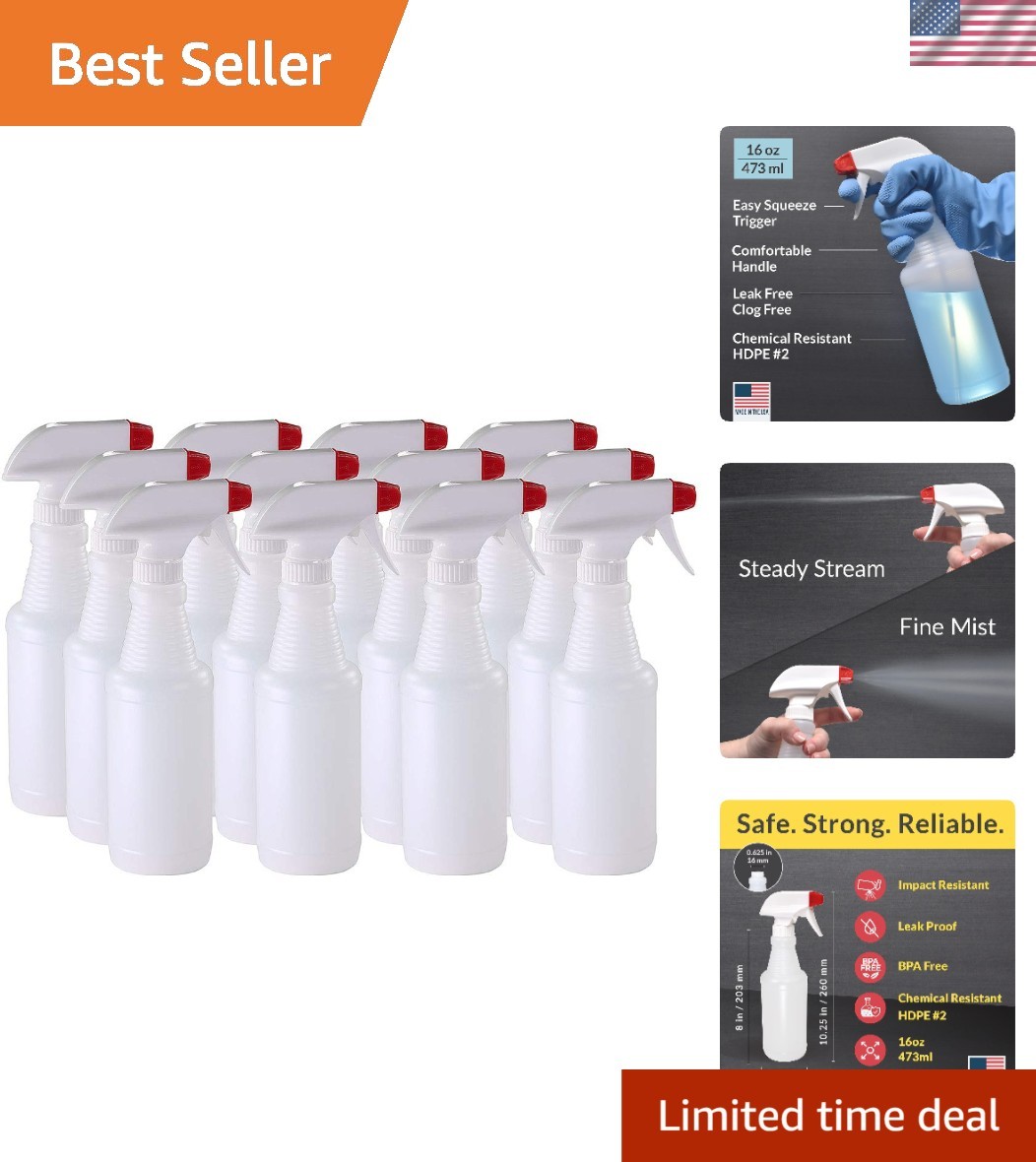 Plastic Spray Bottles Leak Proof Technology Empty 16 oz Value Pack of 12