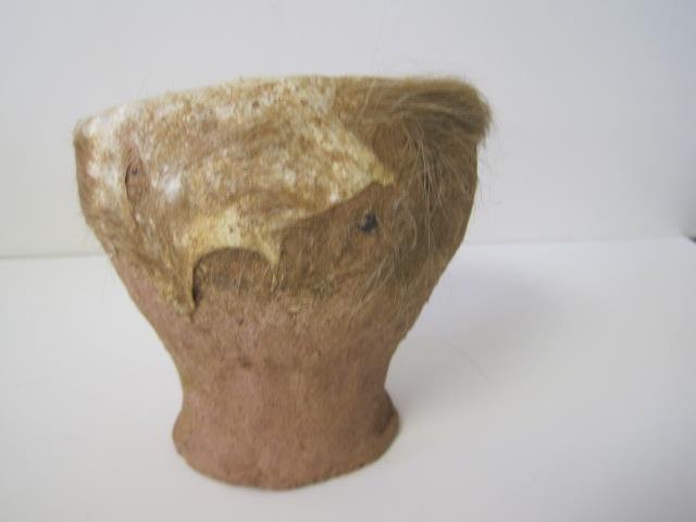 ANTIQUE SUDAN CLAY HAND DRUM W/ LEATHER HAIR-ON HIDE TOP DALUKA SUPER RARE 4.5"