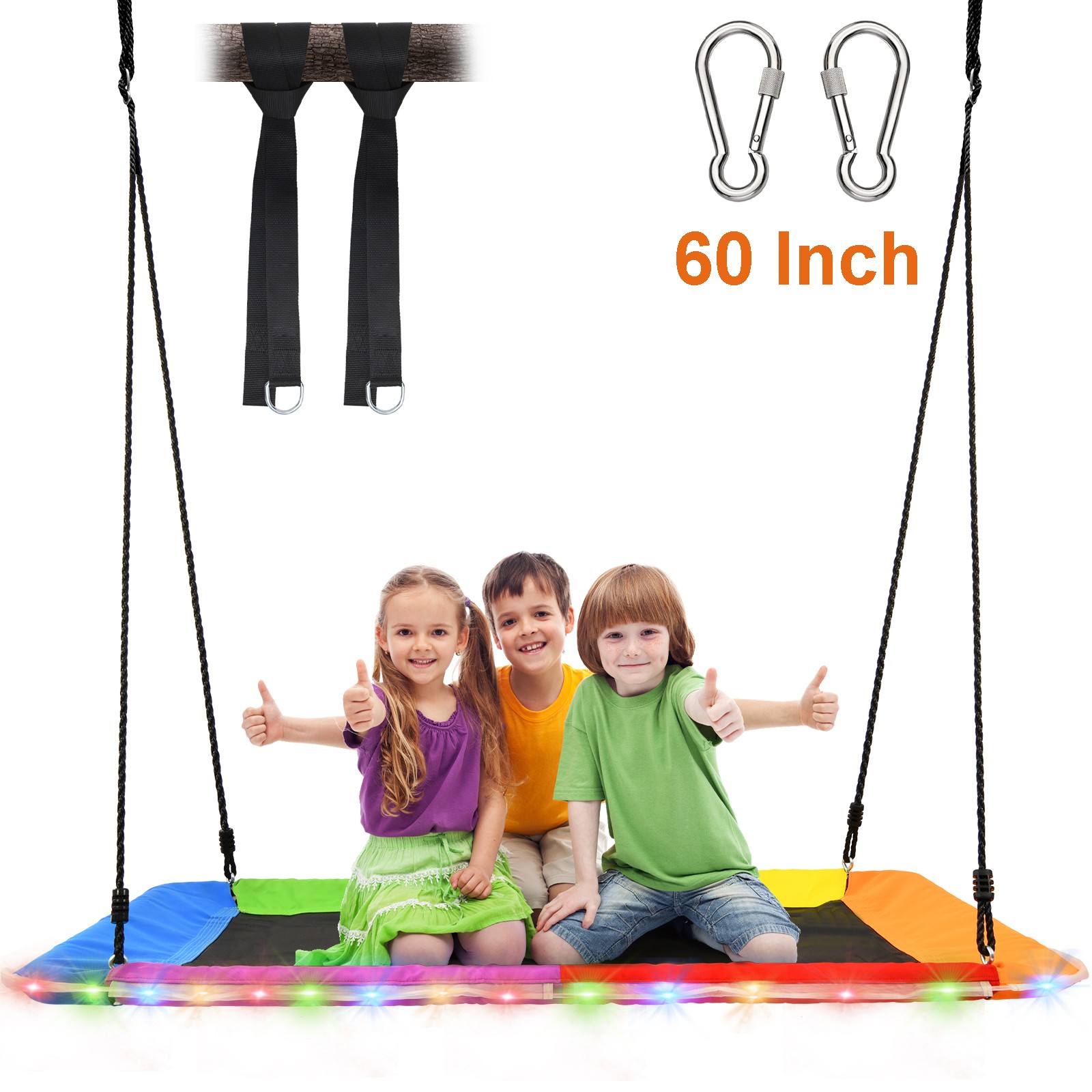Kids Play 60" Tree Swing Set Platform Flying Bed 700lb Outdoor Fun with Straps