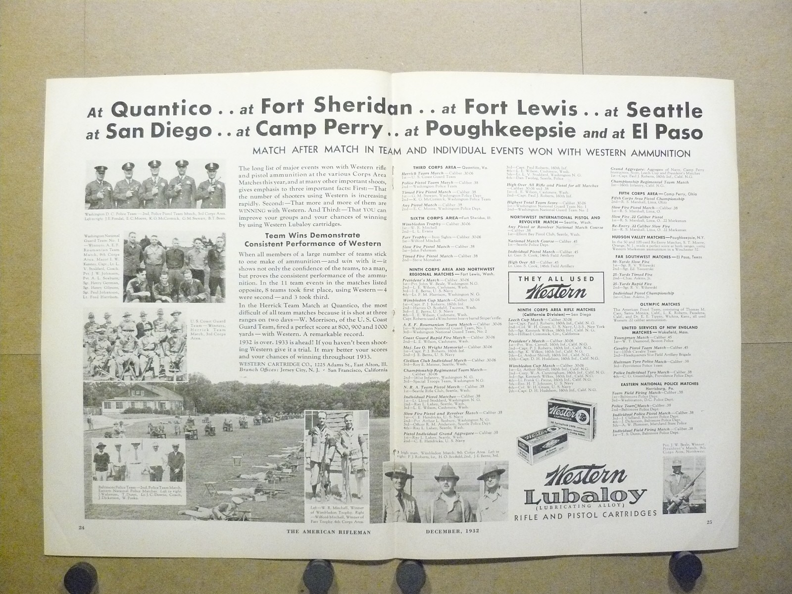 1932 Western Lubaloy Ammunition Vintage Print Ad Police Military Shooting Teams