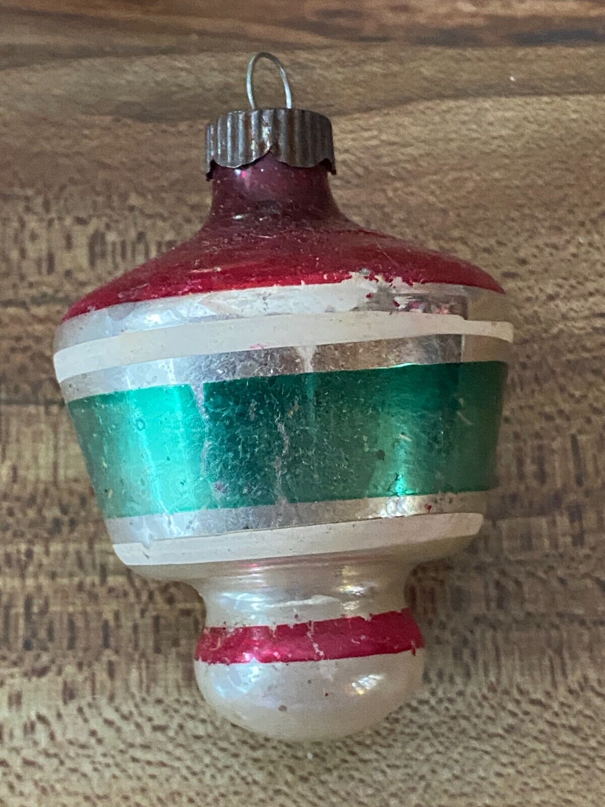 Vintage Mercury Glass Tornado Striped Christmas Ornament 2 1/2"