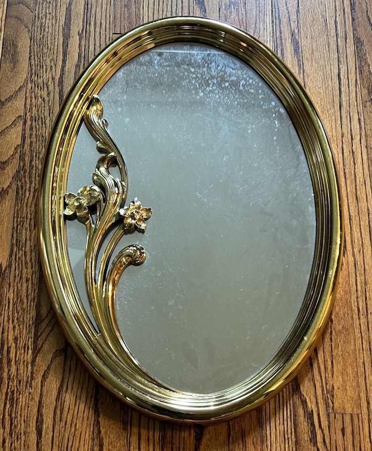 Vintage 70s Syroco Gold Floral Oval Wall Decorative Mirror USA MCM Post Modern