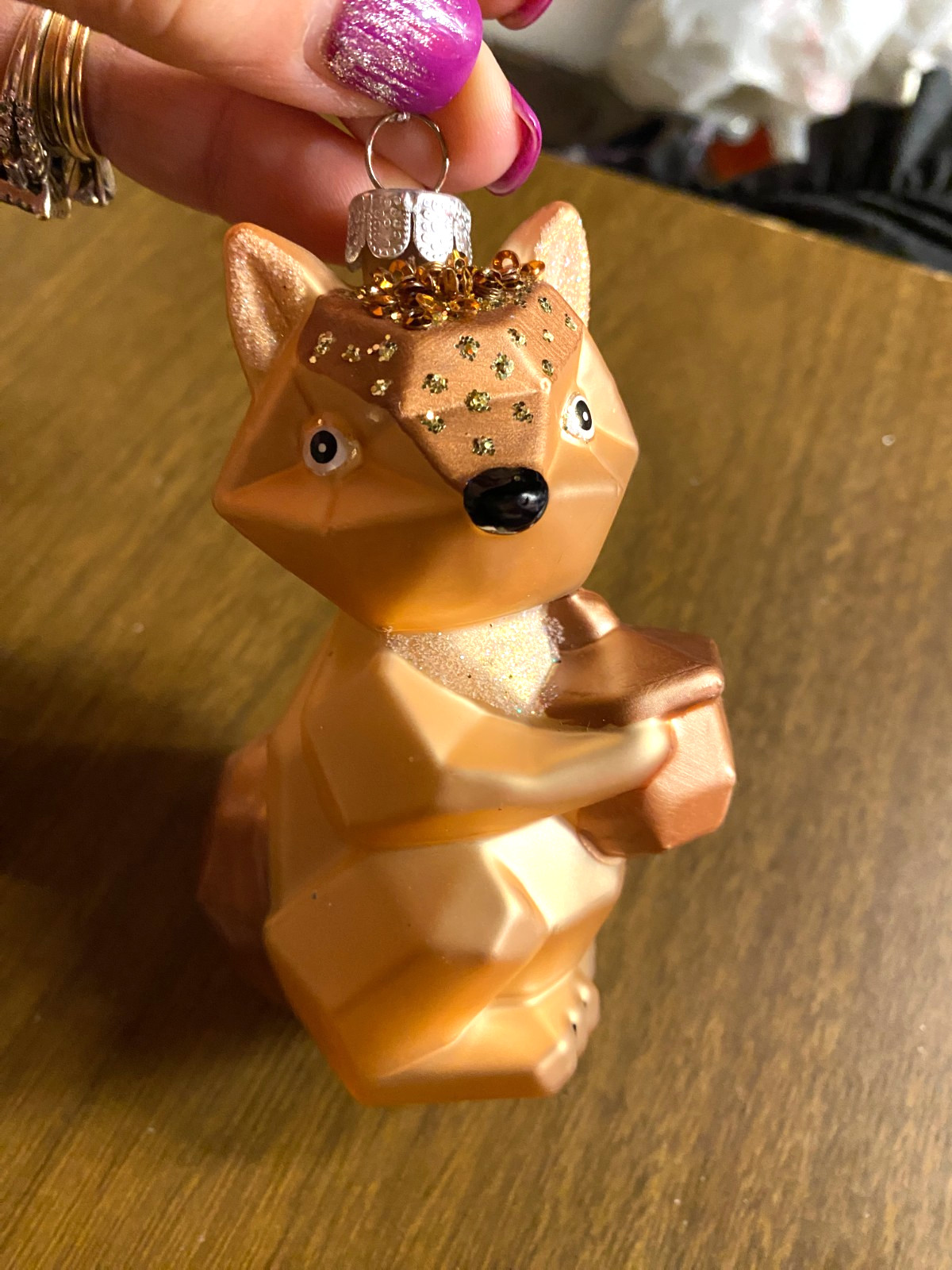 Blown Glass Brown Squirrel w Nut Christmas Ornament 4"