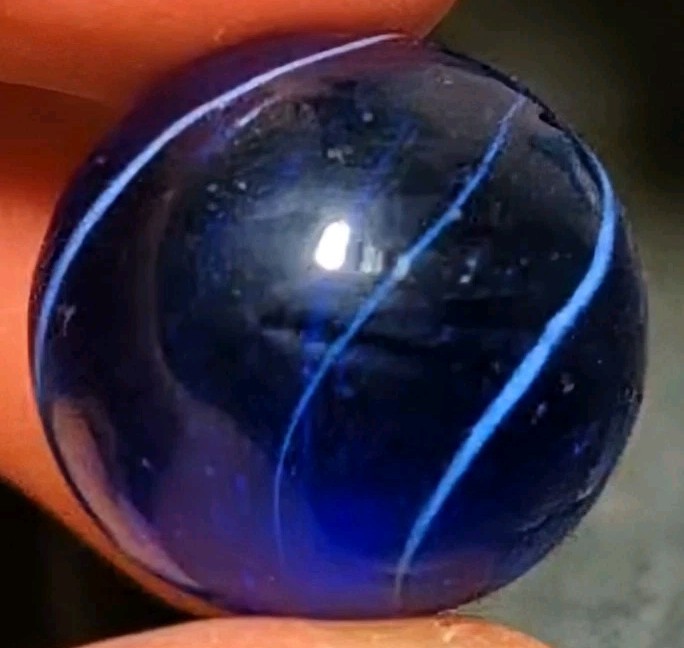 27/32"- Lovely Colbat Blue Banded Transparent German Marbles MM