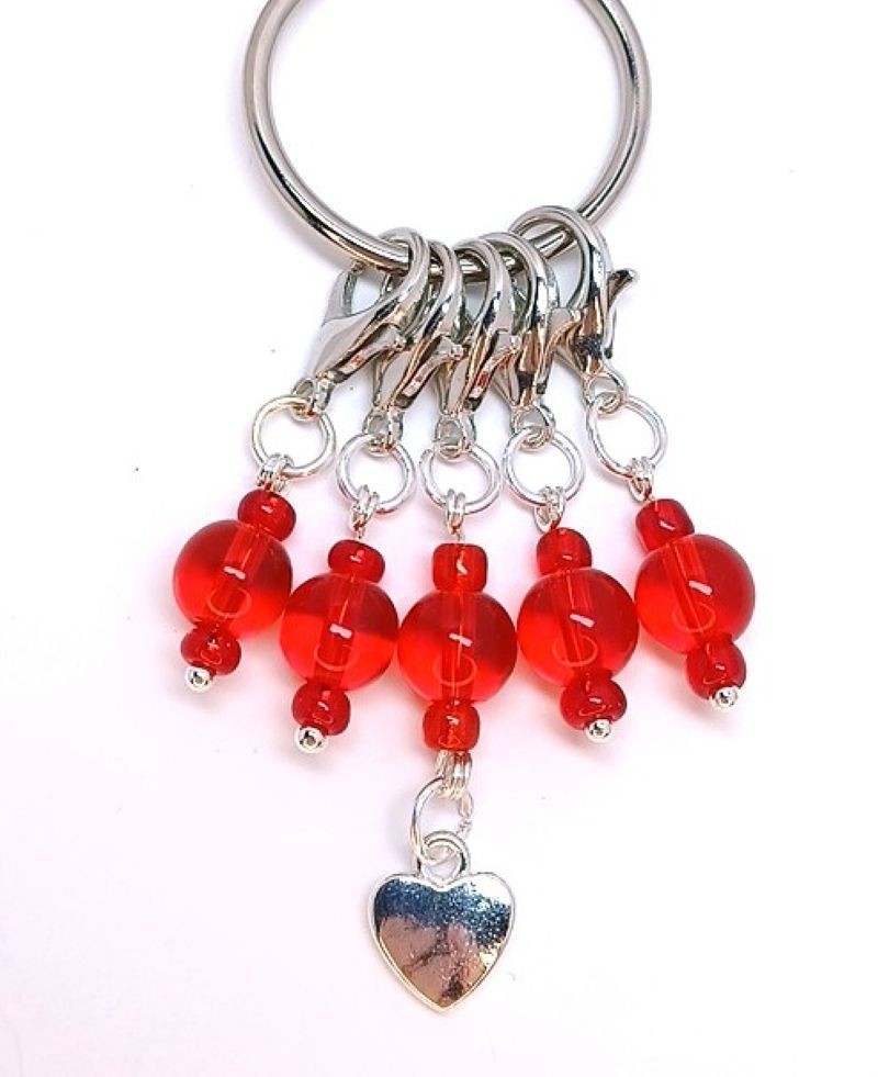 MikieLou Stitch Markers Premium Red Glass Heart Charm Knitting Jewelry Gift