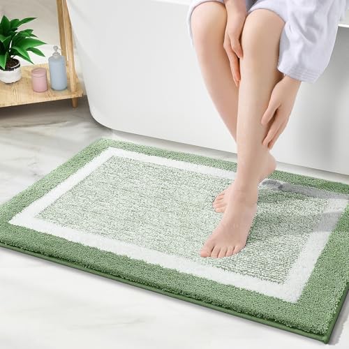  Bathroom Rugs 30x20, Extra Soft and Absorbent 30" x 20" Sage Green and White