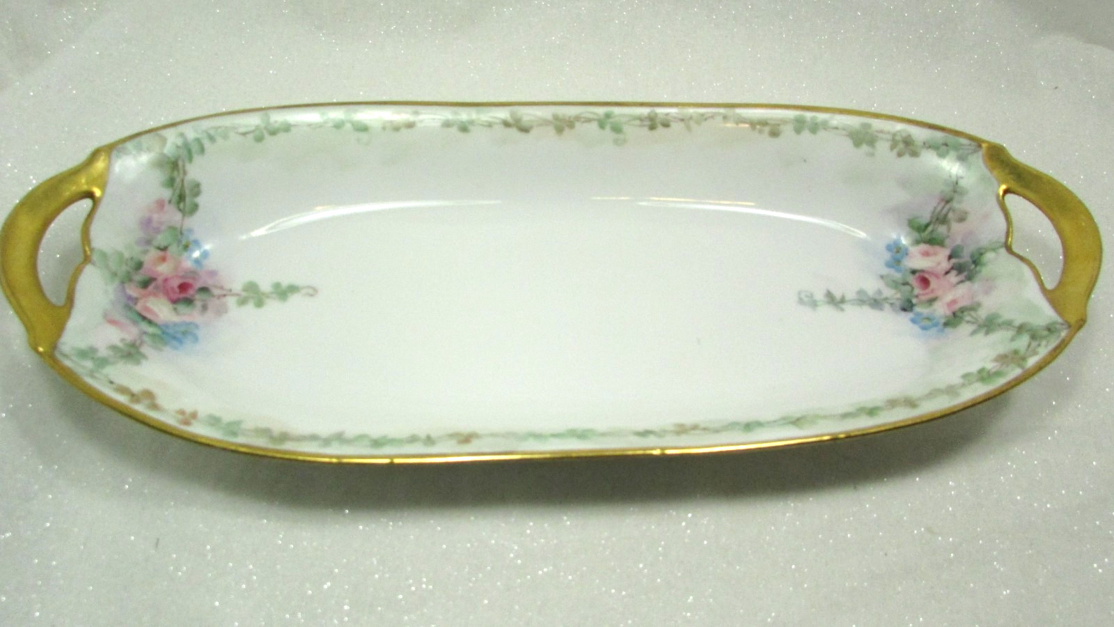 Vintage German KPM Porcelain Oblong Serving Dish Hand Painted Roses Great Shape