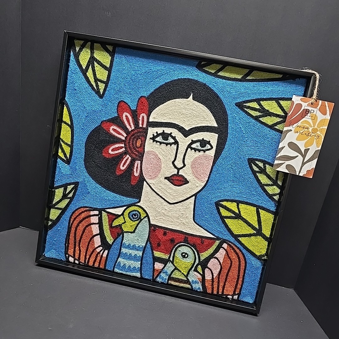 BP Home Women Artistry Frida Boho Embroidered Wall Art 16.5” Framed NWT (Read)