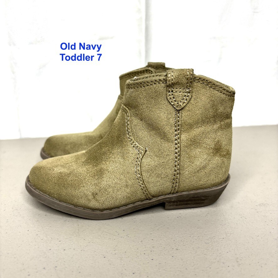 Old Navy Olive Faux Suede Side Zip Western Ankle Bootie Toddler Size 7