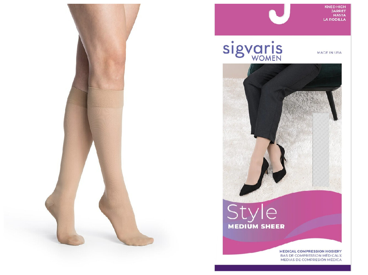  Sigvaris 752C Mid Medium Sheer Knee High Compression Stockings NATURAL SS