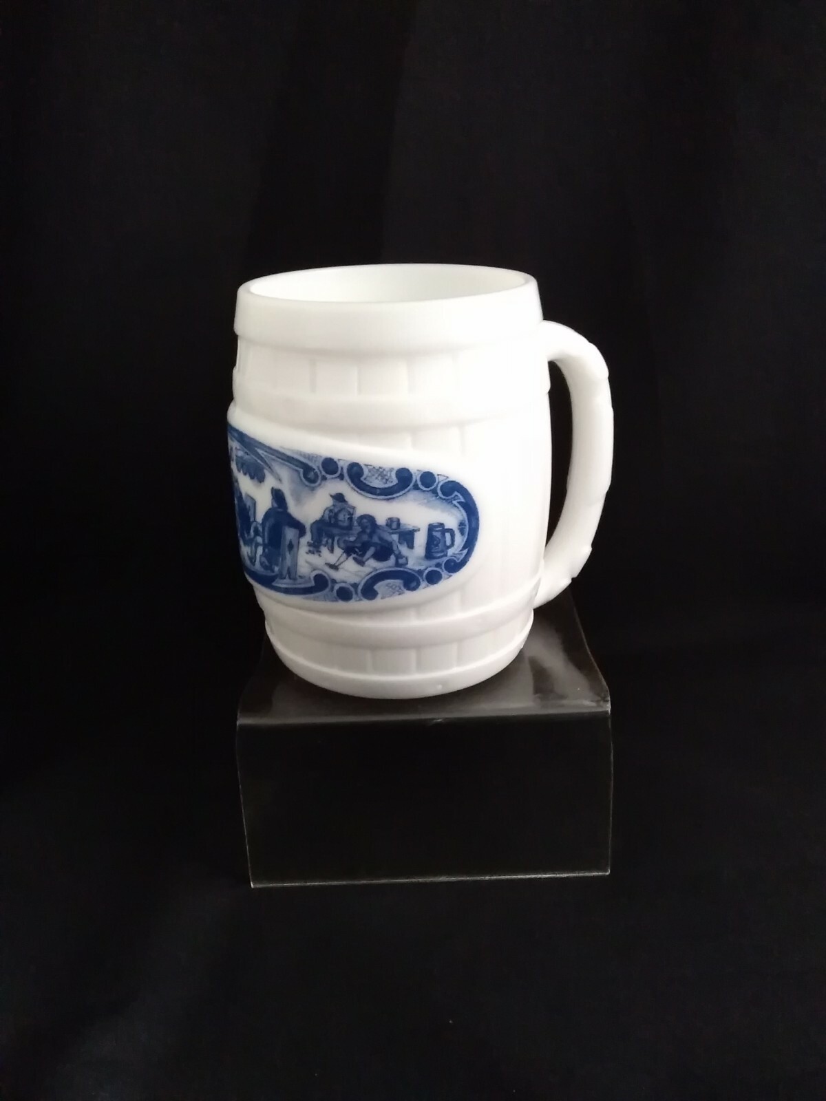 Dutch, Milk Glass, Beer Tankard, With Drinking Scene
