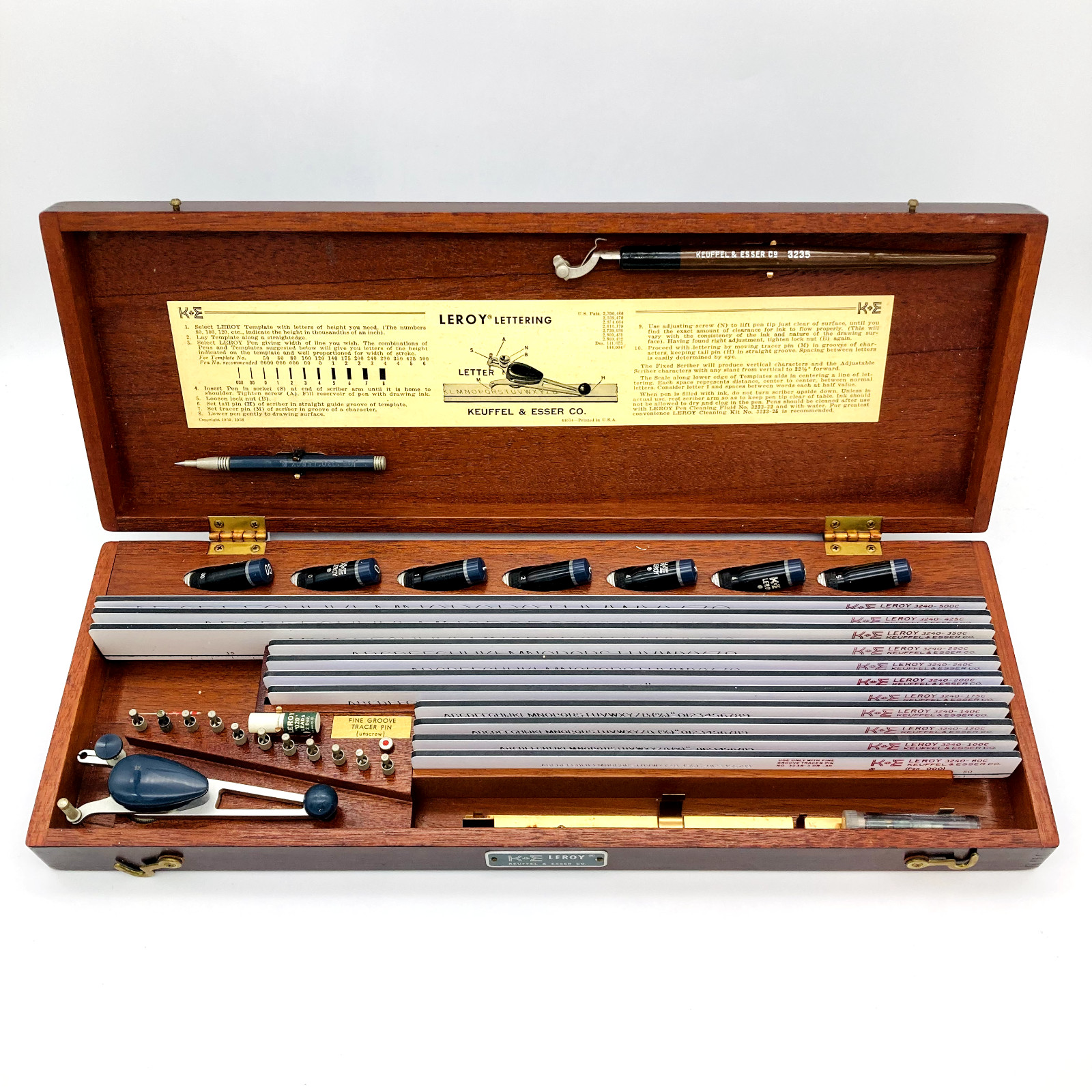 VINTAGE KEUFFEL & ESSER K+E LEROY LETTERING SET – DRAFTING TEMPLATES - WOOD CASE