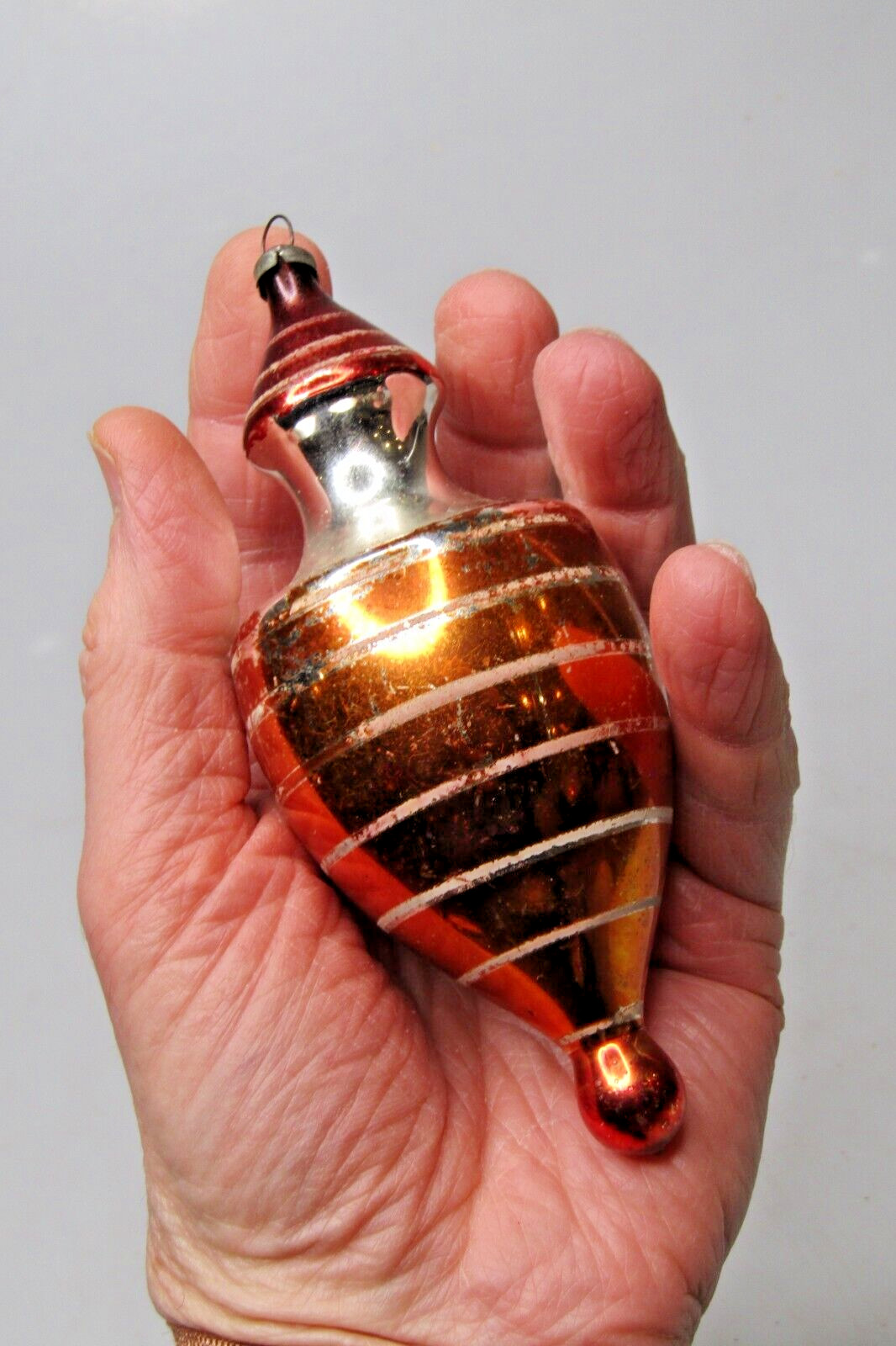 Vintage Blown Glass Large Orange Tiered DROP Christmas Ornament Germany