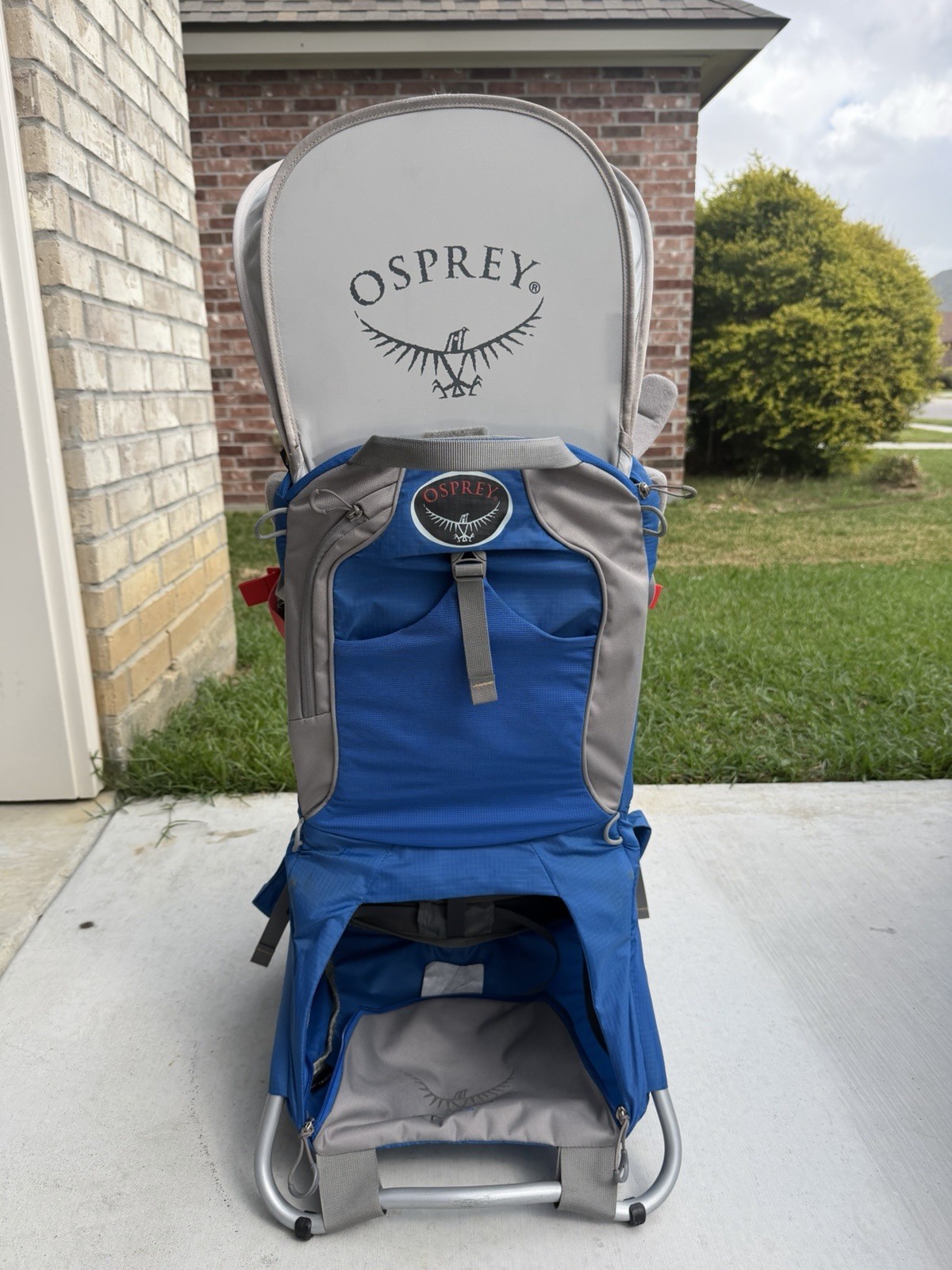 Osprey Poco Plus Baby Backpack Carrier Blue Gray Size Adjustable Sun/Rain Cover