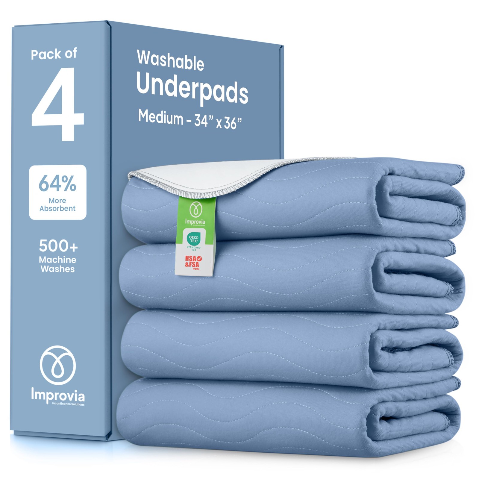 Washable Underpads 34 x36 Pack Waterproof IMPROVIA Heavy Absorbency Reusable