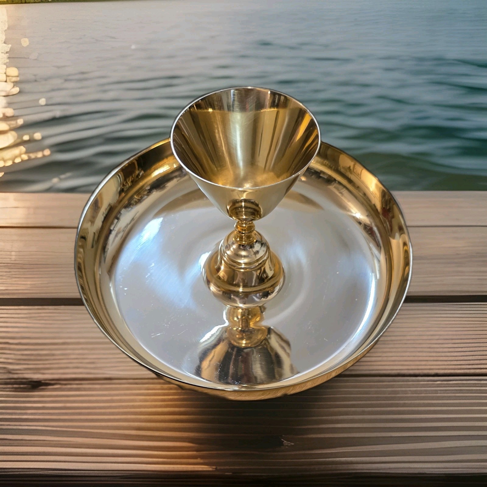 Sudbury Brass 24K Gold Plated Communion Intinction Chalice & Bowl Altar Set